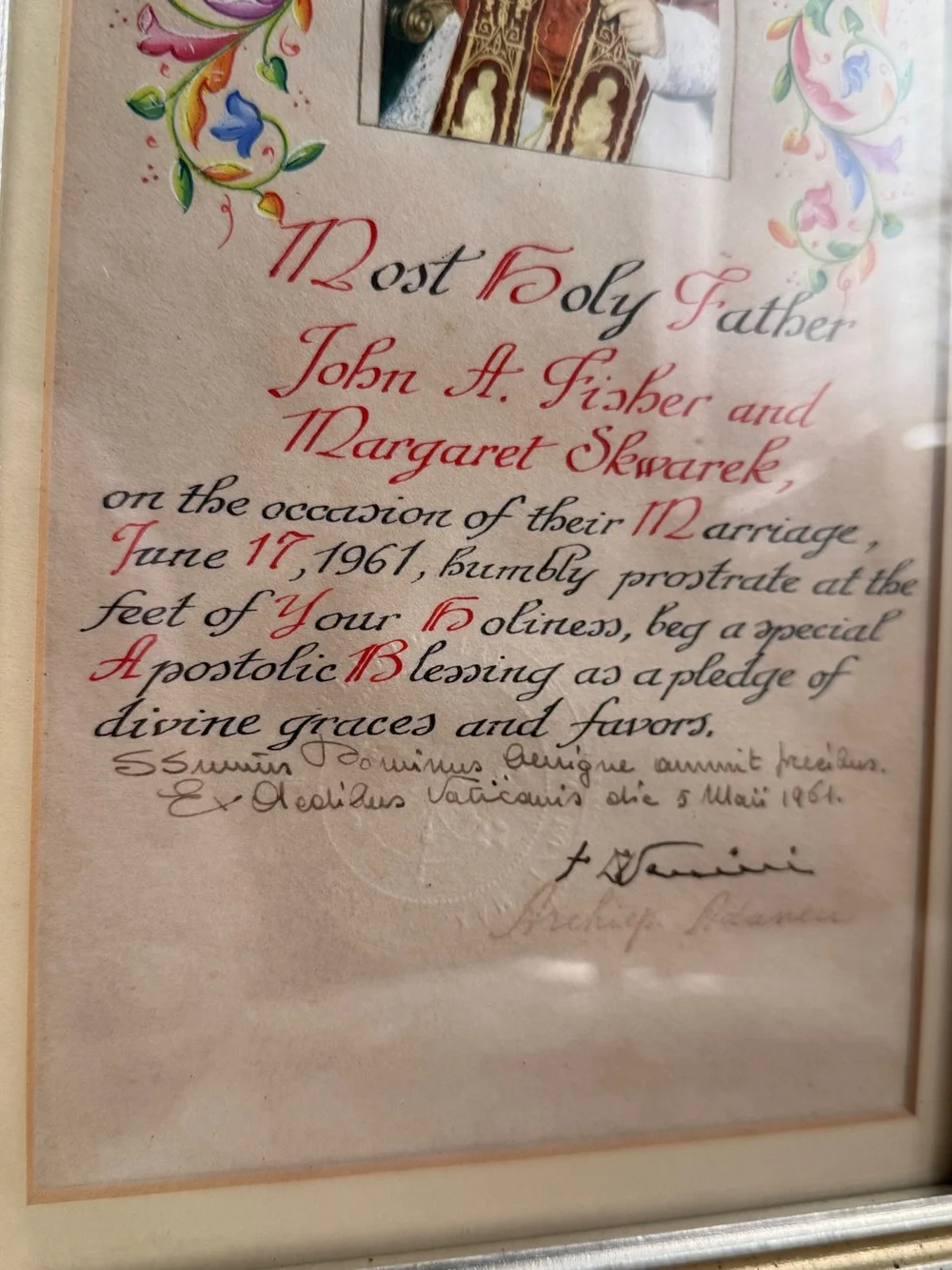 Silver-Tone Framed Religious Certificate with Cream Mat